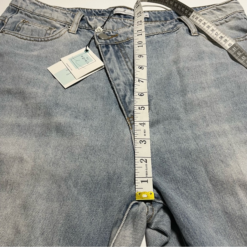By Egreis Archie Jean Women Large Blue Denim Wide Leg High Waist Crisscross NEW - Picture 4 of 15